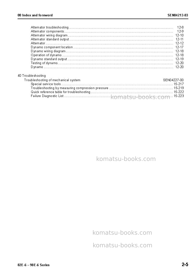 Komatsu 3d82ae-6jpn-bm-da Repair & maintenance cover Page 6 Komatsu 3d82ae-6jpn-bm-da Repair & maintenance cover Page 6