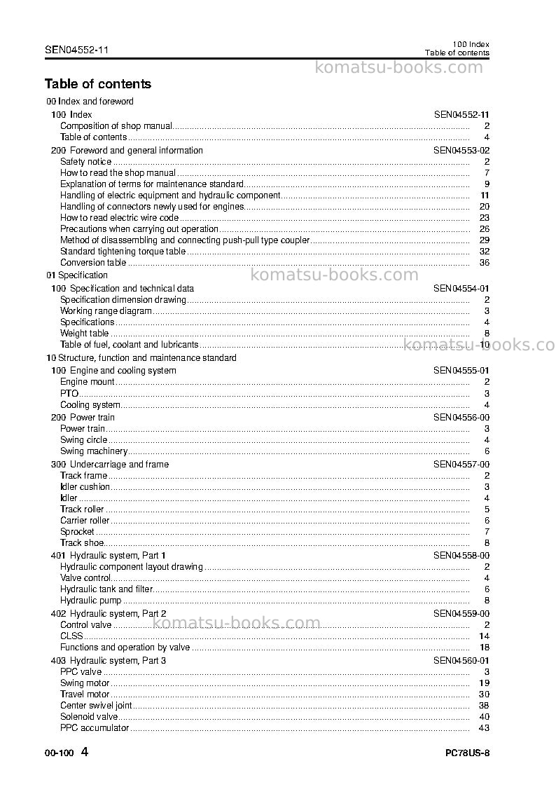 Komatsu pc78us-8jpn-for eu Repair & maintenance cover Page 6 Komatsu pc78us-8jpn-for eu Repair & maintenance cover Page 6