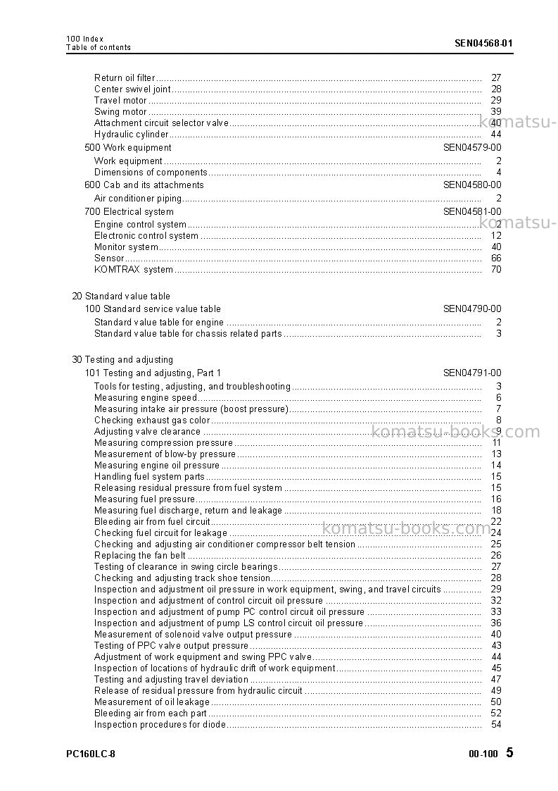 Komatsu pc160lc-8tha Repair & maintenance cover Page 6 Komatsu pc160lc-8tha Repair & maintenance cover Page 6