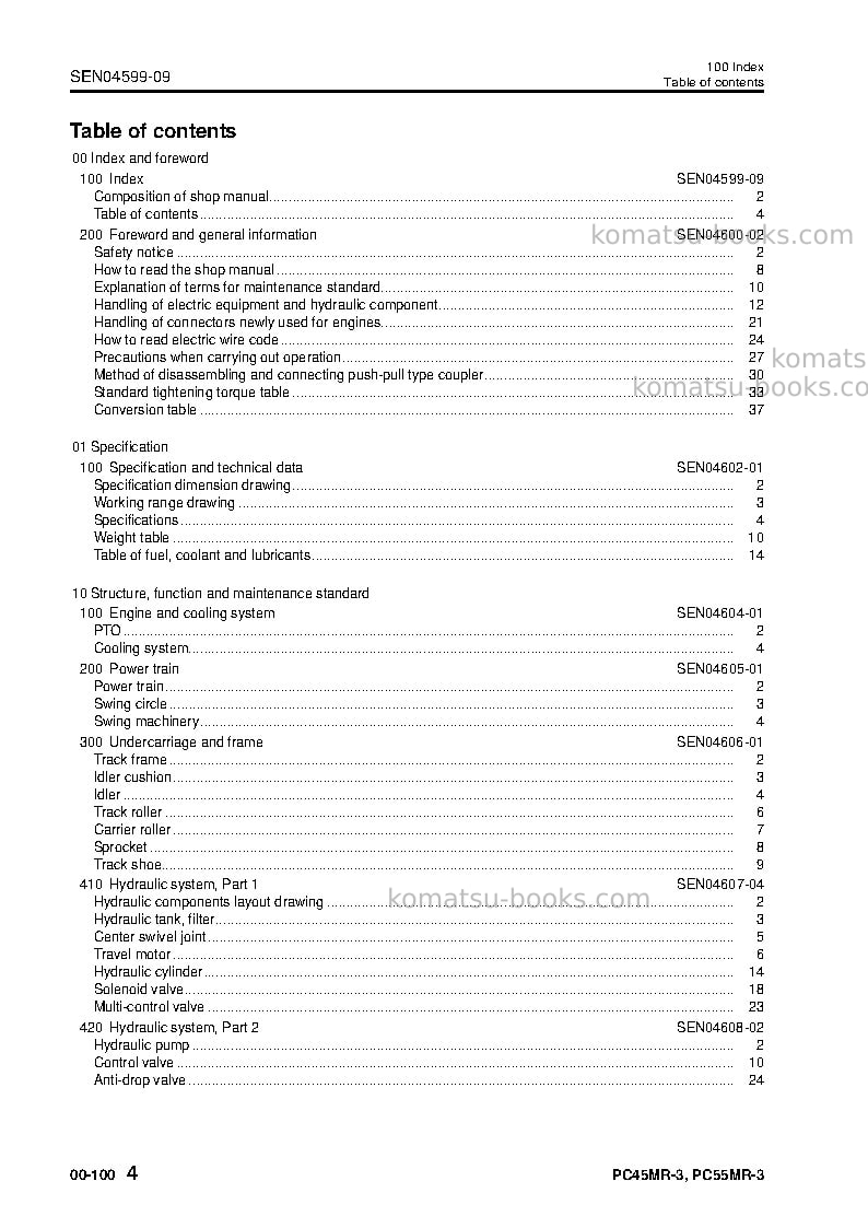 Komatsu pc55mr-3tha Repair & maintenance cover Page 6 Komatsu pc55mr-3tha Repair & maintenance cover Page 6