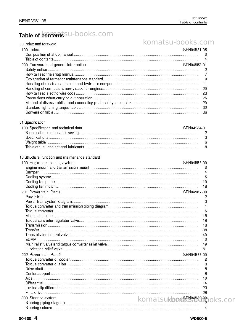 Komatsu wd600-6jpn Repair & maintenance cover Page 6