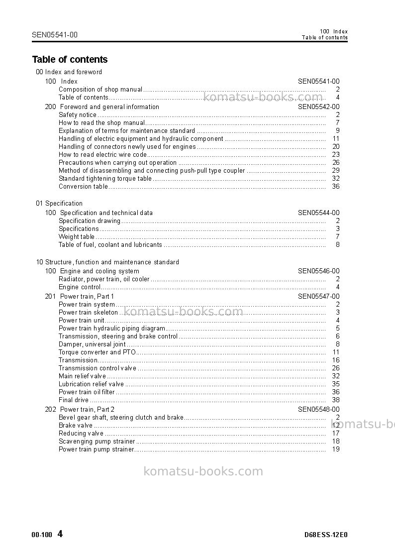 Komatsu d68ess-12idn-e0 Repair & maintenance cover Page 6 Komatsu d68ess-12idn-e0 Repair & maintenance cover Page 6