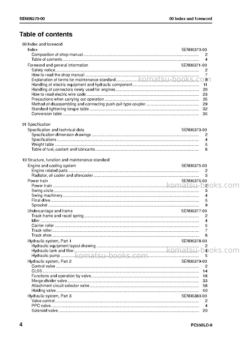 Komatsu pc550lc-8jpn-for turkey Repair & maintenance cover Page 6 Komatsu pc550lc-8jpn-for turkey Repair & maintenance cover Page 6