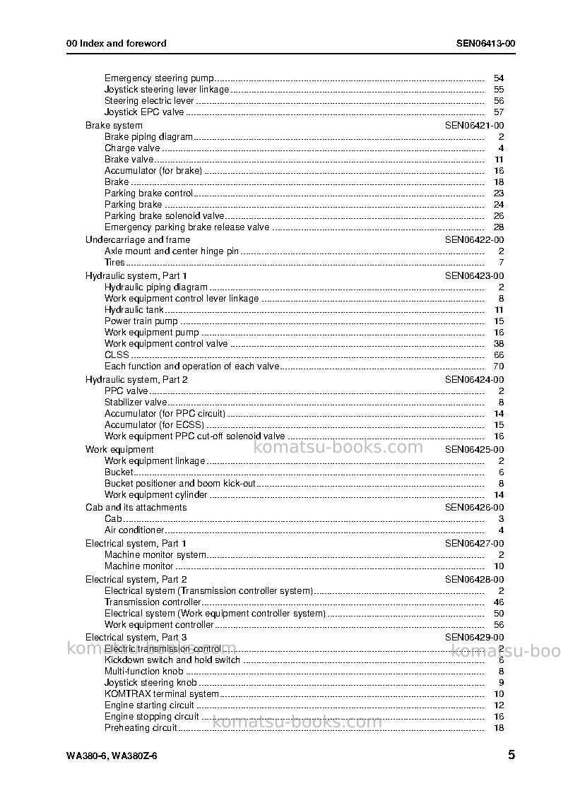 Komatsu wa380-6jpn-central/south american spec Repair & maintenance cover Page 6