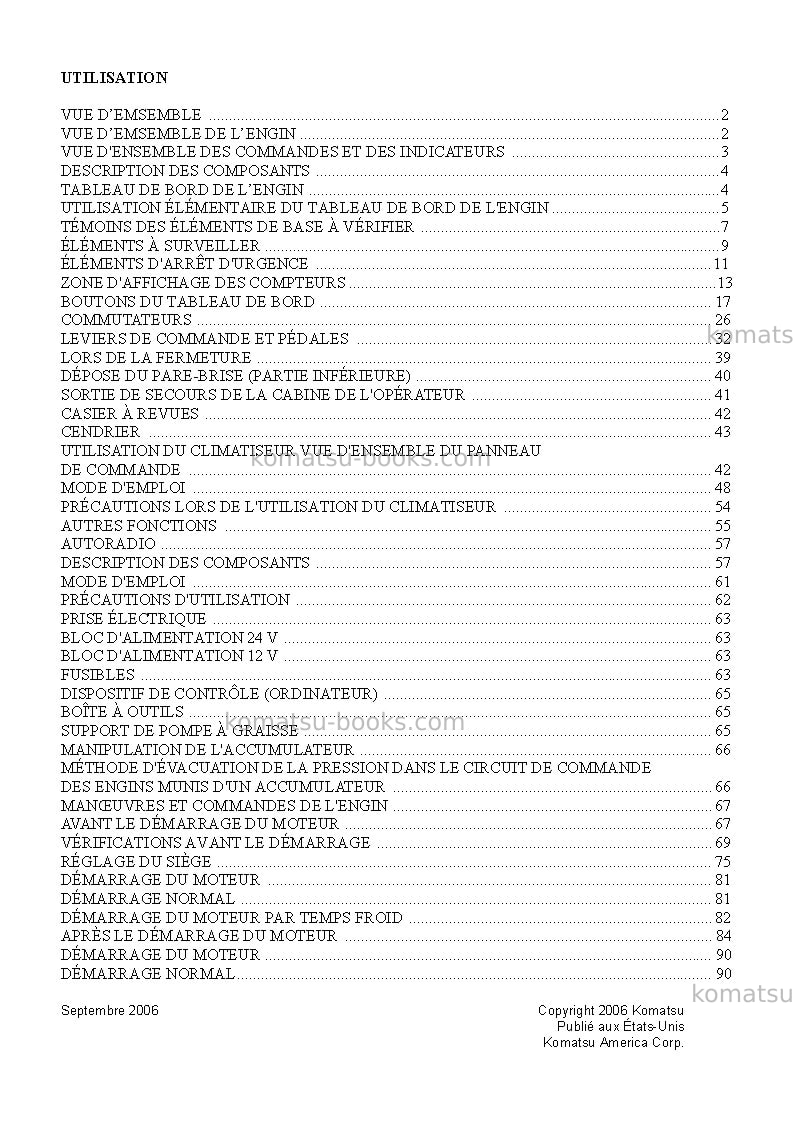 Komatsu pc200-7jpn Manuel d'utilisation couverture Page 6