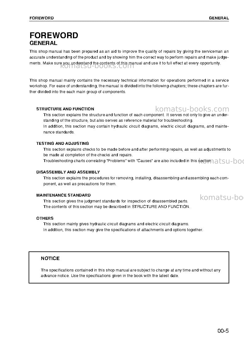 Komatsu 6d102 serieschn Repair & maintenance cover Page 6 Komatsu 6d102 serieschn Repair & maintenance cover Page 6