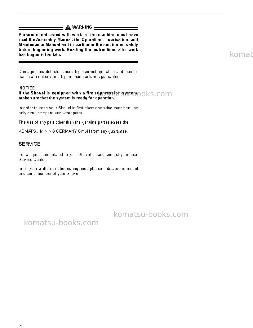 Komatsu pc3000-6deu Repair & maintenance cover Page 6 Komatsu pc3000-6deu Repair & maintenance cover Page 6