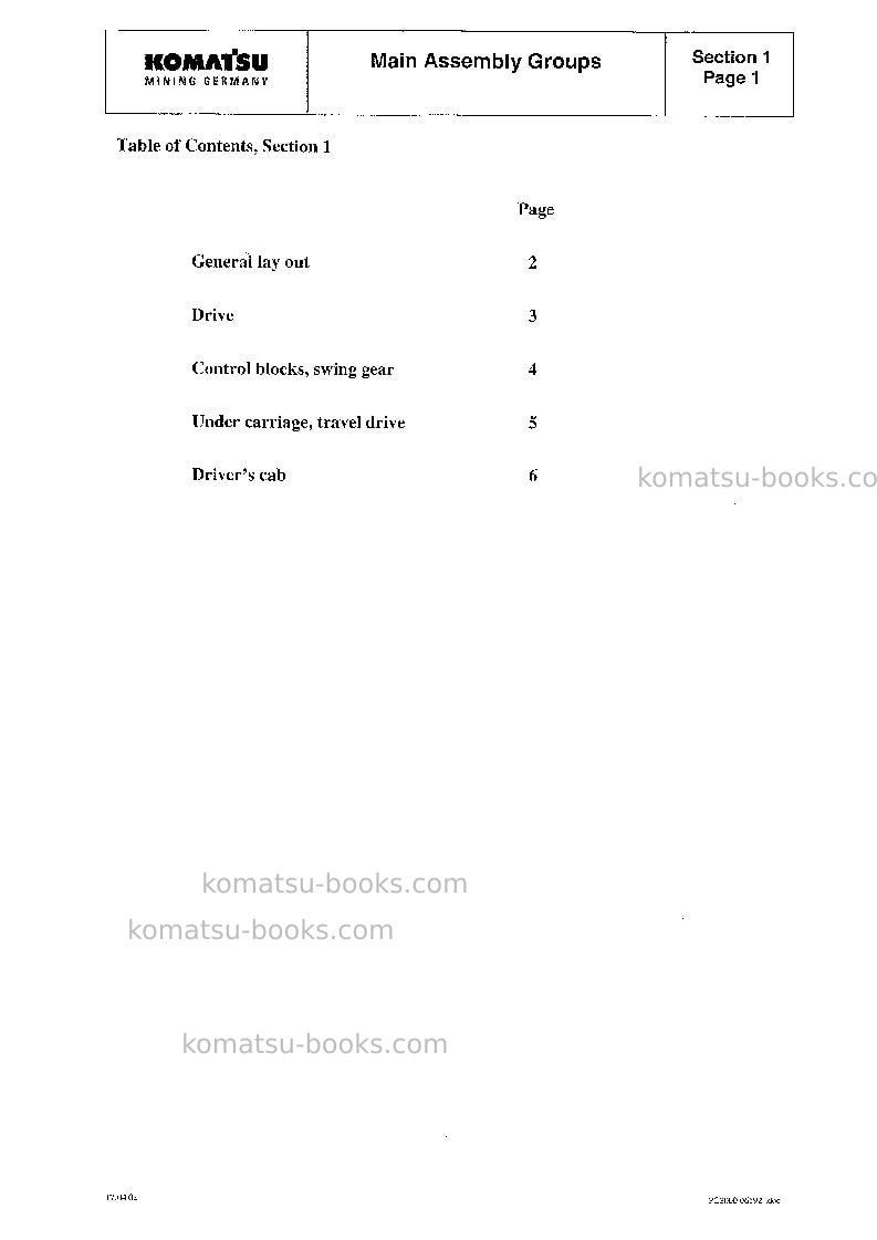 Komatsu pc3000-1deu Repair & maintenance cover Page 6 Komatsu pc3000-1deu Repair & maintenance cover Page 6