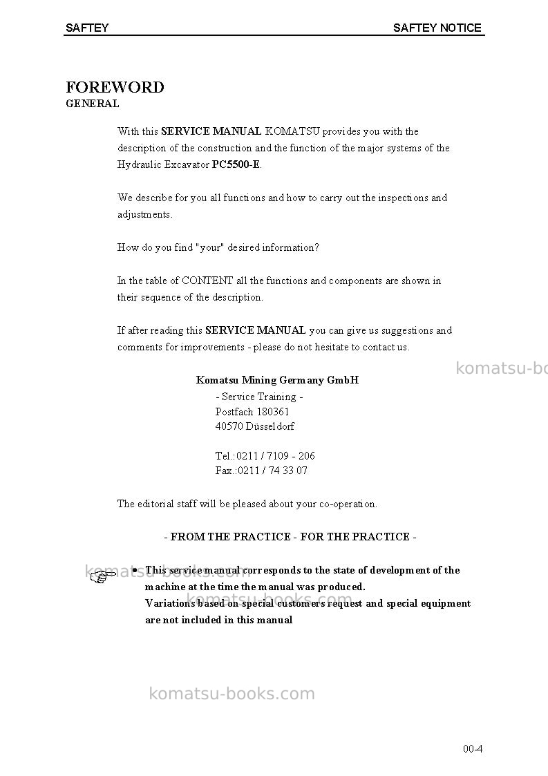 Komatsu pc5500-6deu Repair & maintenance cover Page 6 Komatsu pc5500-6deu Repair & maintenance cover Page 6