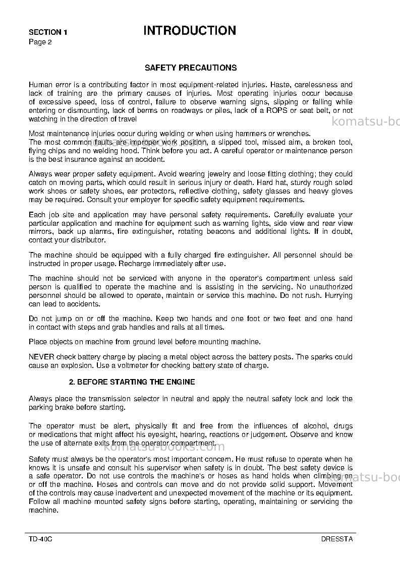 Komatsu td-40c Repair & maintenance cover Page 6 Komatsu td-40c Repair & maintenance cover Page 6