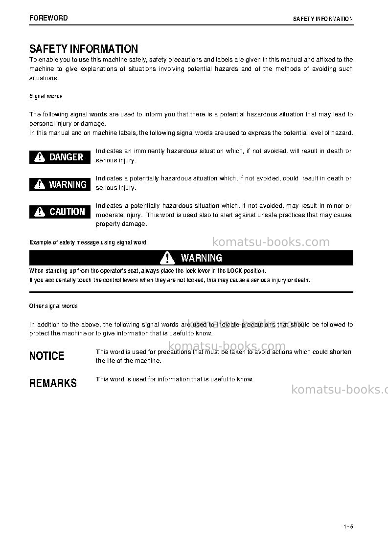 Komatsu pc400lc-7jpn Operation manual cover Page 6 Komatsu pc400lc-7jpn Operation manual cover Page 6