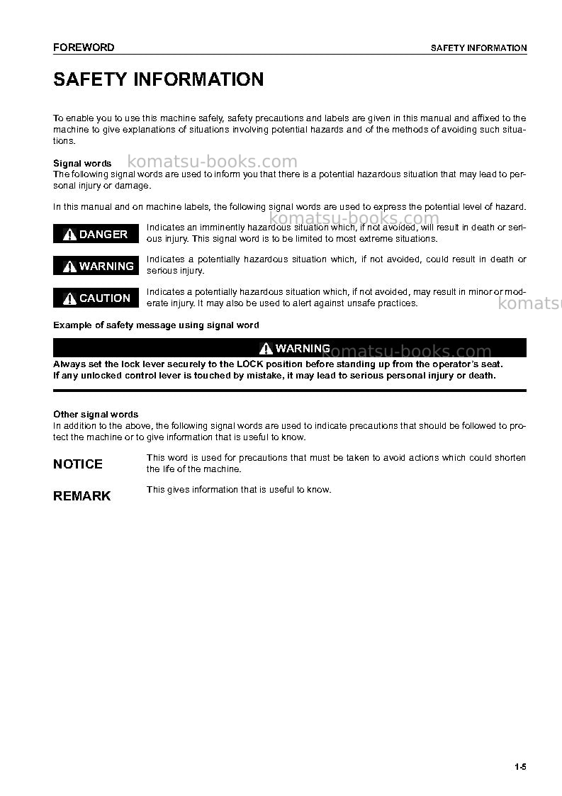 Komatsu pc300lc-7jpn-multi-monitor Operation manual cover Page 6 Komatsu pc300lc-7jpn-multi-monitor Operation manual cover Page 6