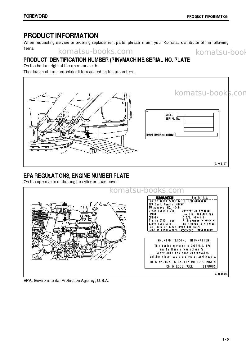 Komatsu pc300lc-7jpn-e0, work equipment grease 500h Operation manual cover Page 6 Komatsu pc300lc-7jpn-e0, work equipment grease 500h Operation manual cover Page 6