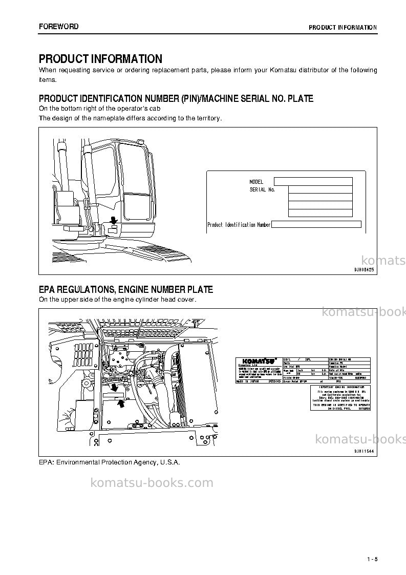 Komatsu pc228us-3jpn-e0 Operation manual cover Page 6 Komatsu pc228us-3jpn-e0 Operation manual cover Page 6