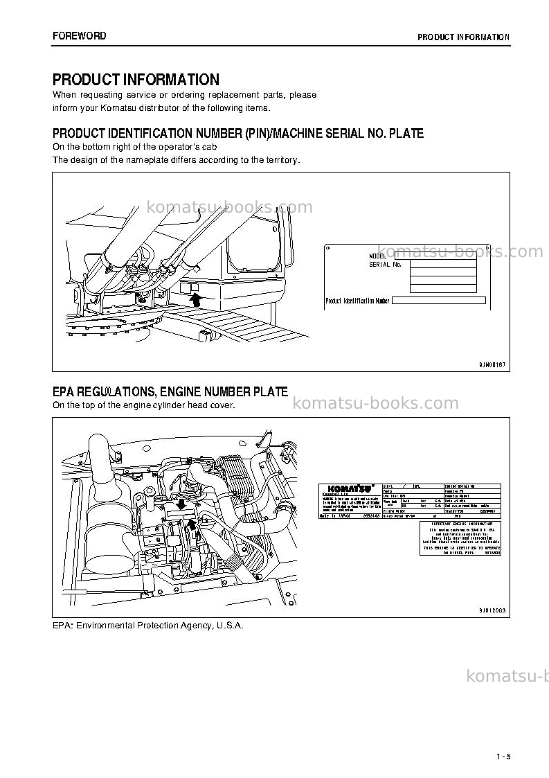 Komatsu pc160lc-7jpn-e0, work equipment grease 500h Operation manual cover Page 6 Komatsu pc160lc-7jpn-e0, work equipment grease 500h Operation manual cover Page 6