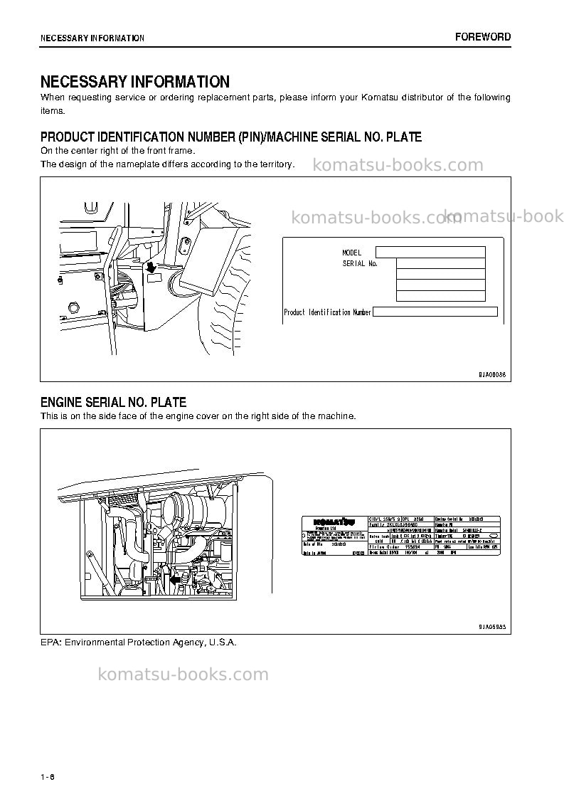 Komatsu wa150l-5jpn Operation manual cover Page 6 Komatsu wa150l-5jpn Operation manual cover Page 6