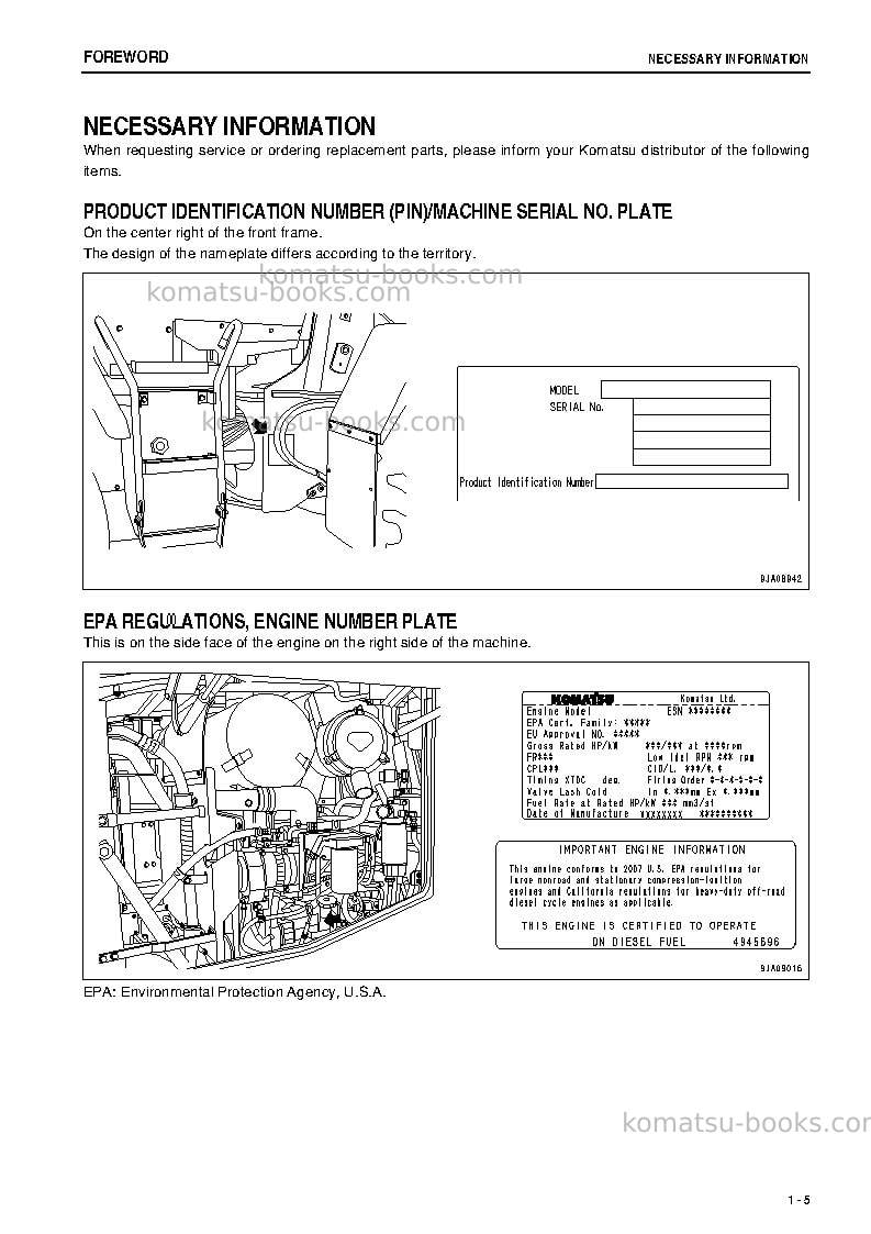 Komatsu wa200-6jpn-for n. america Operation manual cover Page 6 Komatsu wa200-6jpn-for n. america Operation manual cover Page 6