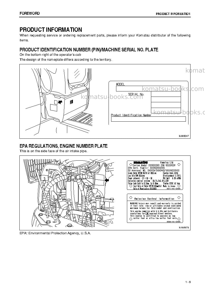 Komatsu pc78us-8jpn Operation manual cover Page 6 Komatsu pc78us-8jpn Operation manual cover Page 6