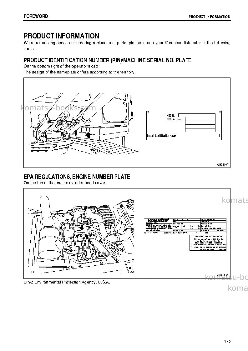 Komatsu pc160lc-8tha Operation manual cover Page 6