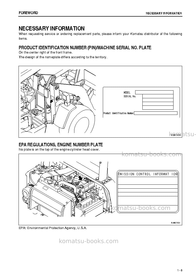 Komatsu wa50-6jpn Operation manual cover Page 6 Komatsu wa50-6jpn Operation manual cover Page 6
