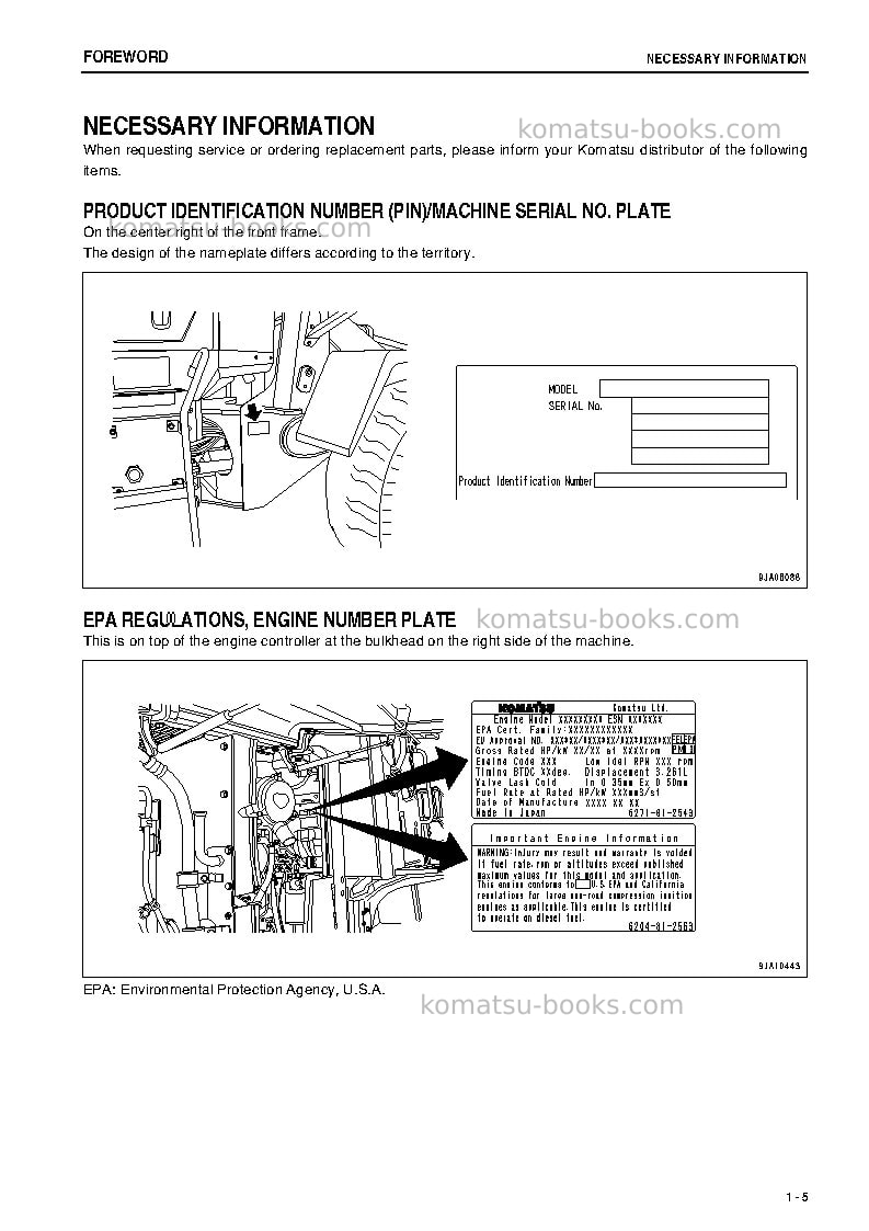 Komatsu wa150-6jpn-for n. america Operation manual cover Page 6