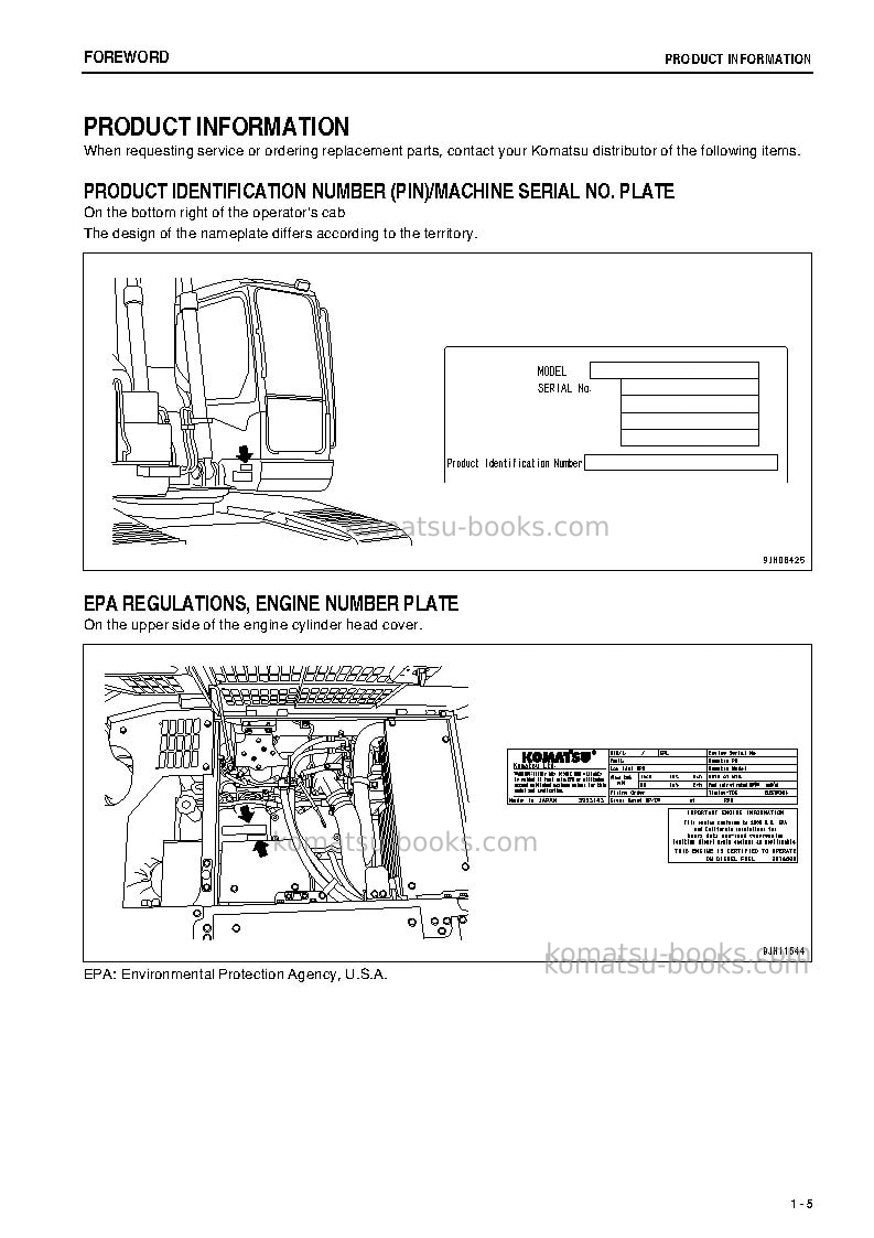 Komatsu pc228us-3jpn-e0 Operation manual cover Page 6 Komatsu pc228us-3jpn-e0 Operation manual cover Page 6