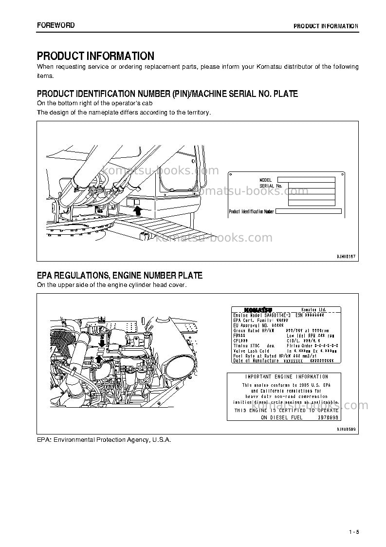 Komatsu pc300lc-8jpn-work equipment grease 100h Operation manual cover Page 6 Komatsu pc300lc-8jpn-work equipment grease 100h Operation manual cover Page 6