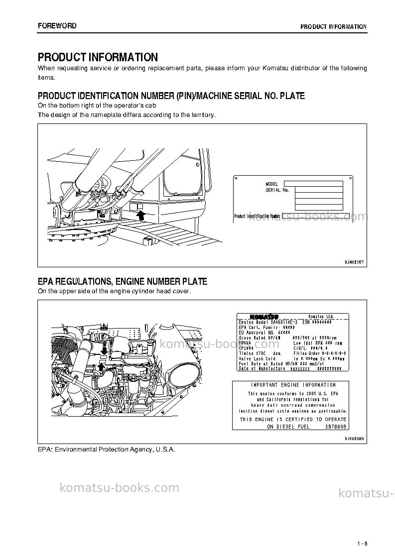 Komatsu pc300lc-8jpn-work equipment grease 100h Operation manual cover Page 6 Komatsu pc300lc-8jpn-work equipment grease 100h Operation manual cover Page 6