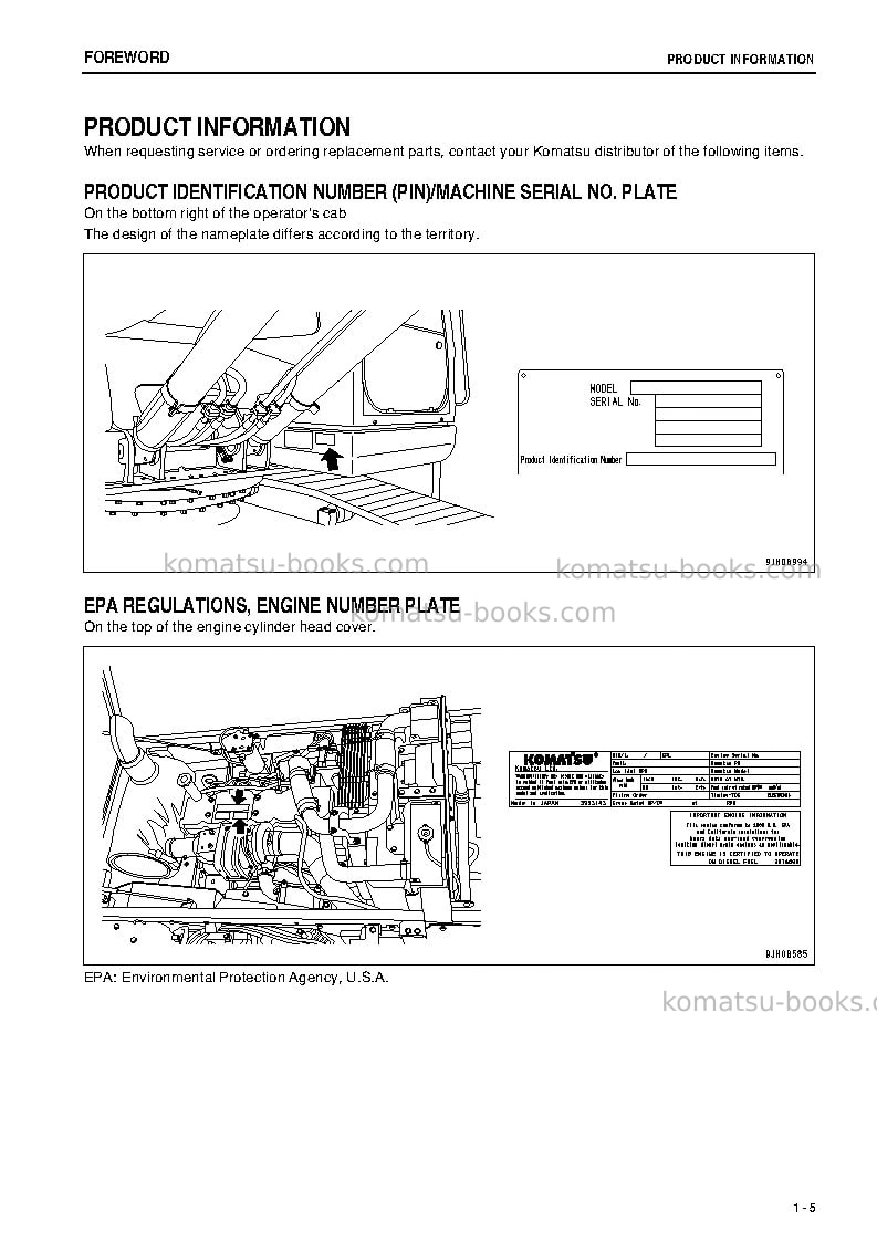 Komatsu pc200-8jpn-work equipment grease 500h Operation manual cover Page 6 Komatsu pc200-8jpn-work equipment grease 500h Operation manual cover Page 6