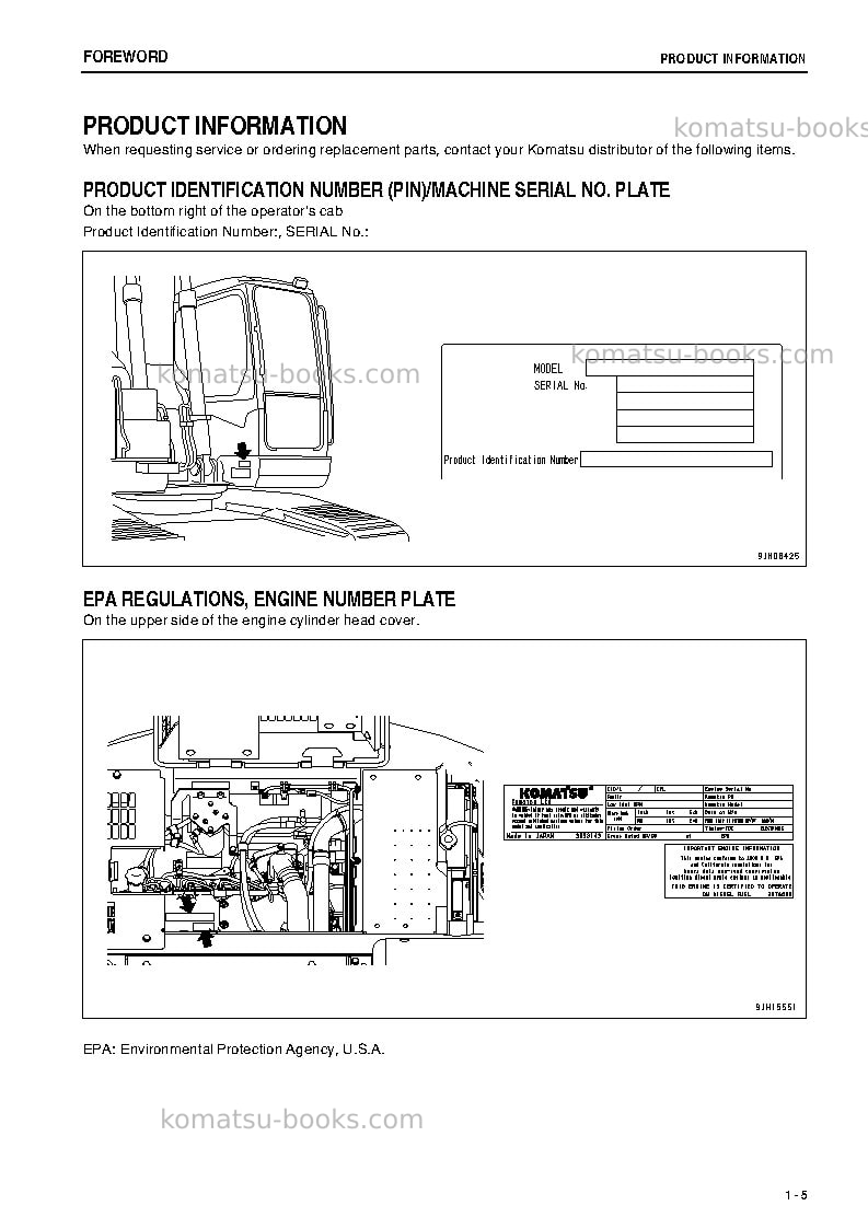 Komatsu pc228us-8jpn Operation manual cover Page 6 Komatsu pc228us-8jpn Operation manual cover Page 6
