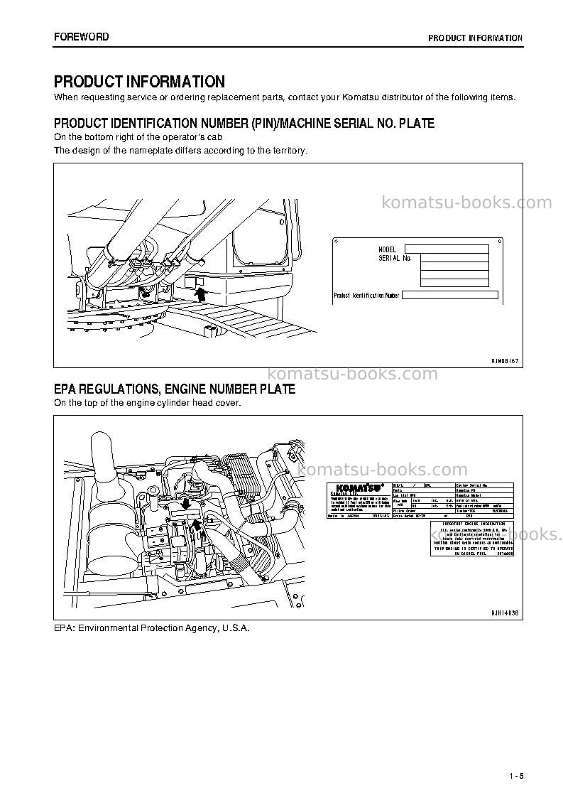 Komatsu pc160lc-8jpn-work equipment grease 500h Operation manual cover Page 6