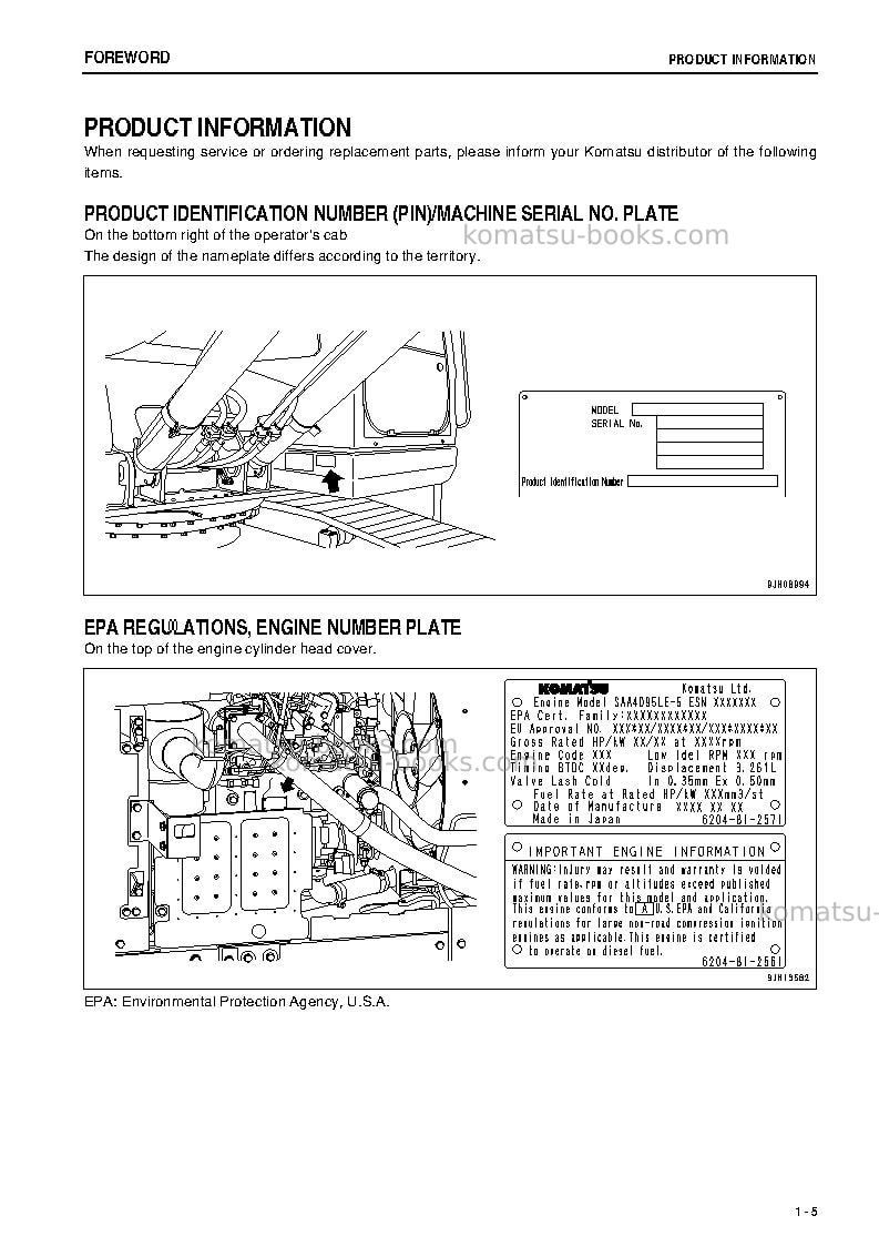 Komatsu pc130-8jpn Operation manual cover Page 6