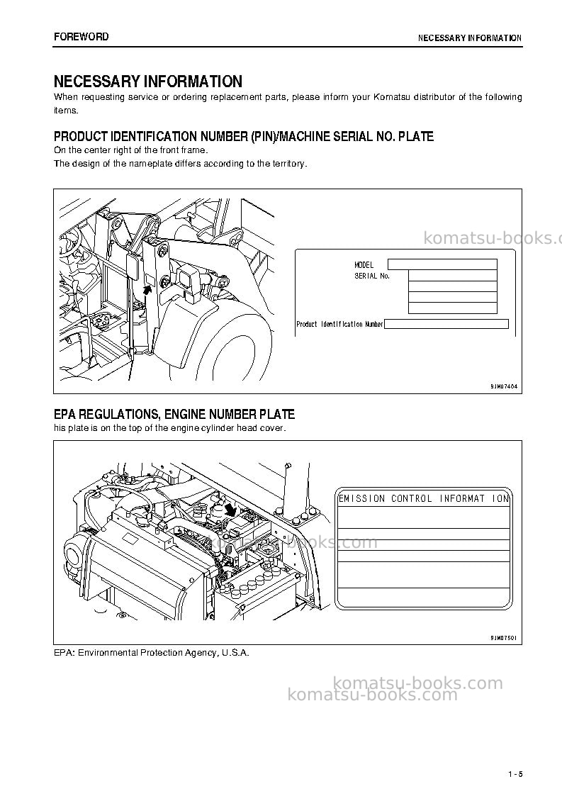 Komatsu wa50-6jpn Operation manual cover Page 6 Komatsu wa50-6jpn Operation manual cover Page 6