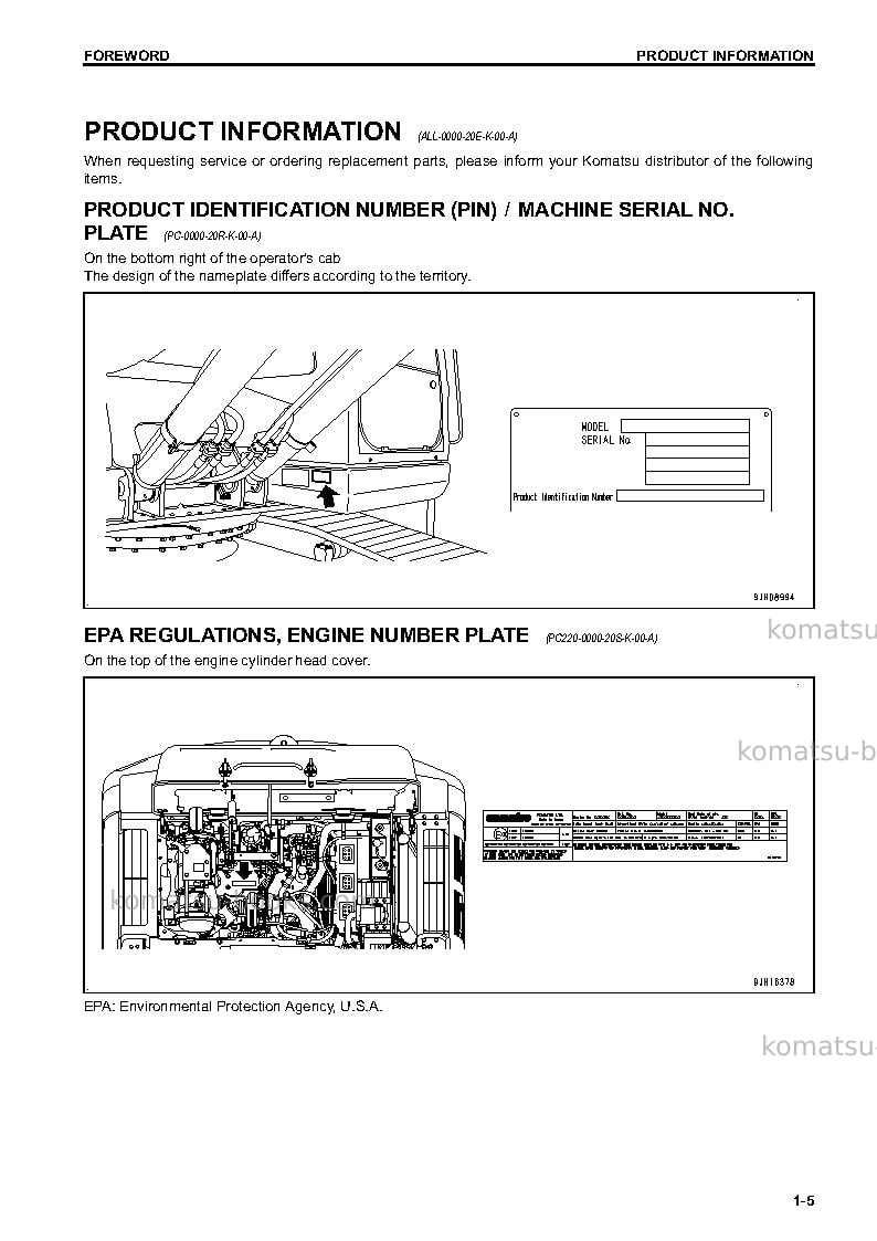 Komatsu pc290lc-10jpn Operation manual cover Page 6 Komatsu pc290lc-10jpn Operation manual cover Page 6