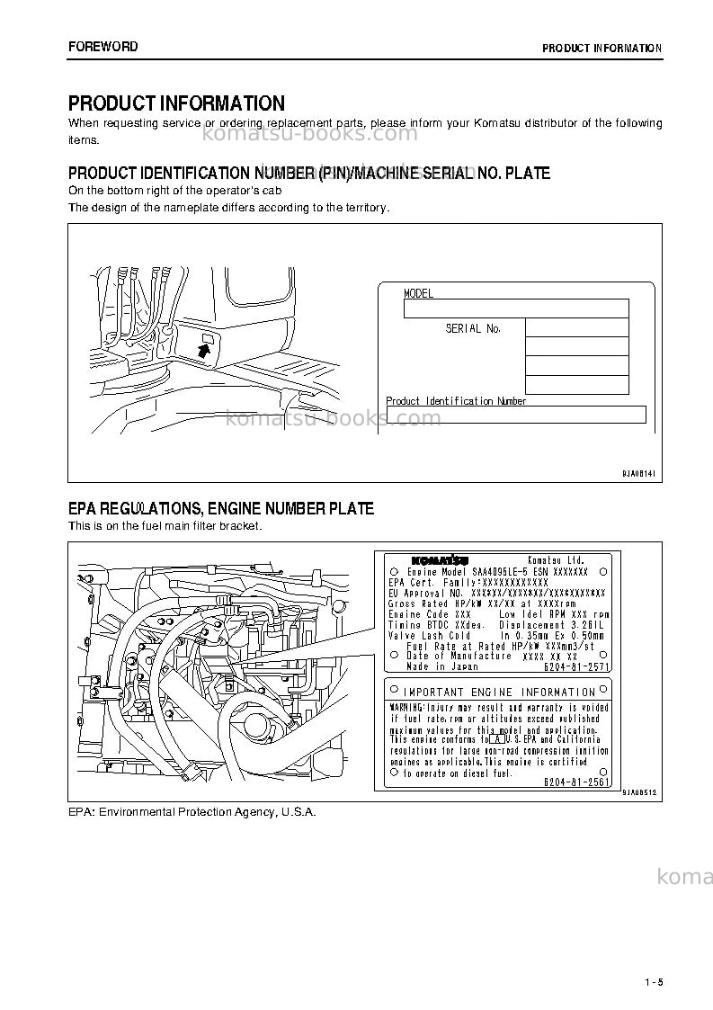 Komatsu pc138uslc-8jpn Operation manual cover Page 6 Komatsu pc138uslc-8jpn Operation manual cover Page 6
