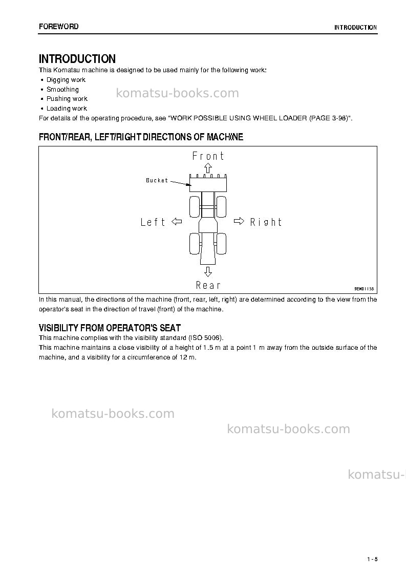 Komatsu wa150-5jpn-for cab Operation manual cover Page 6 Komatsu wa150-5jpn-for cab Operation manual cover Page 6