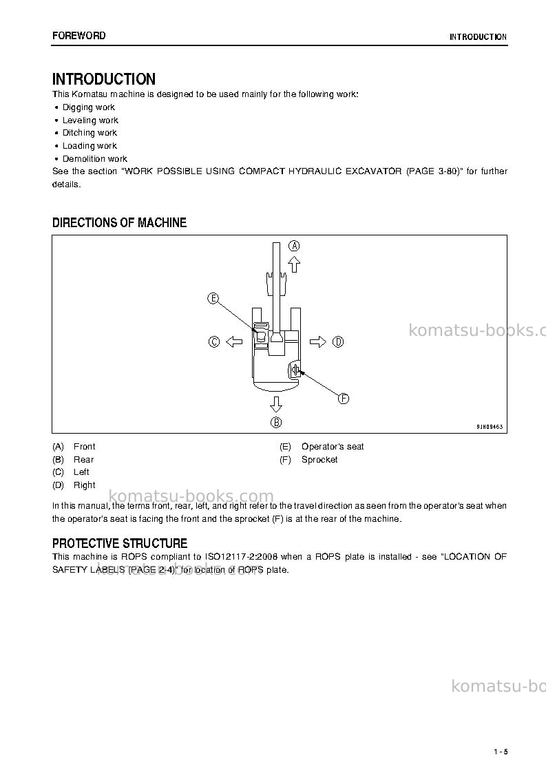 Komatsu pc27mr-3jpn-for n.america, cab spec. Operation manual cover Page 6 Komatsu pc27mr-3jpn-for n.america, cab spec. Operation manual cover Page 6