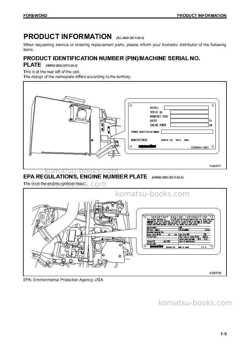 Komatsu hm400-3jpn Operation manual cover Page 6 Komatsu hm400-3jpn Operation manual cover Page 6