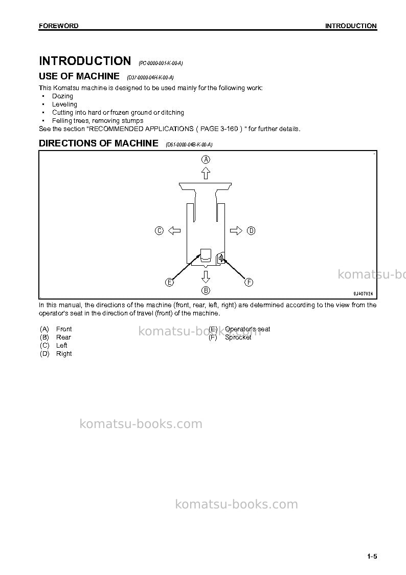 Komatsu d37ex-23jpn Operation manual cover Page 6 Komatsu d37ex-23jpn Operation manual cover Page 6