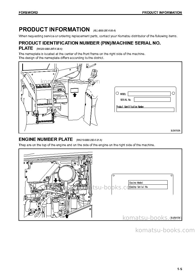 Komatsu wa270-7jpn Operation manual cover Page 6 Komatsu wa270-7jpn Operation manual cover Page 6
