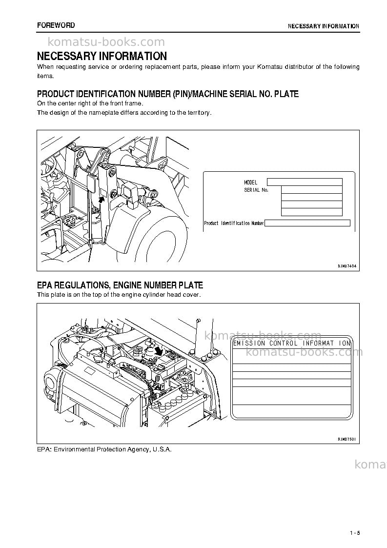Komatsu wa50-6jpn Operation manual cover Page 6