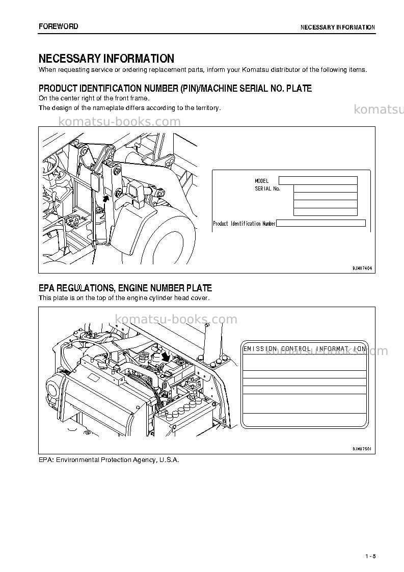 Komatsu wa50-6jpn Operation manual cover Page 6 Komatsu wa50-6jpn Operation manual cover Page 6
