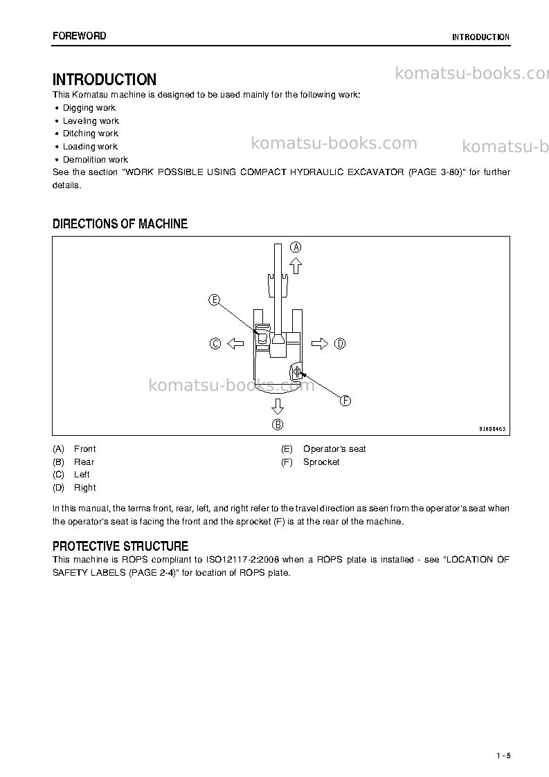 Komatsu pc35mr-3jpn-for n. america, cab spec. Operation manual cover Page 6 Komatsu pc35mr-3jpn-for n. america, cab spec. Operation manual cover Page 6