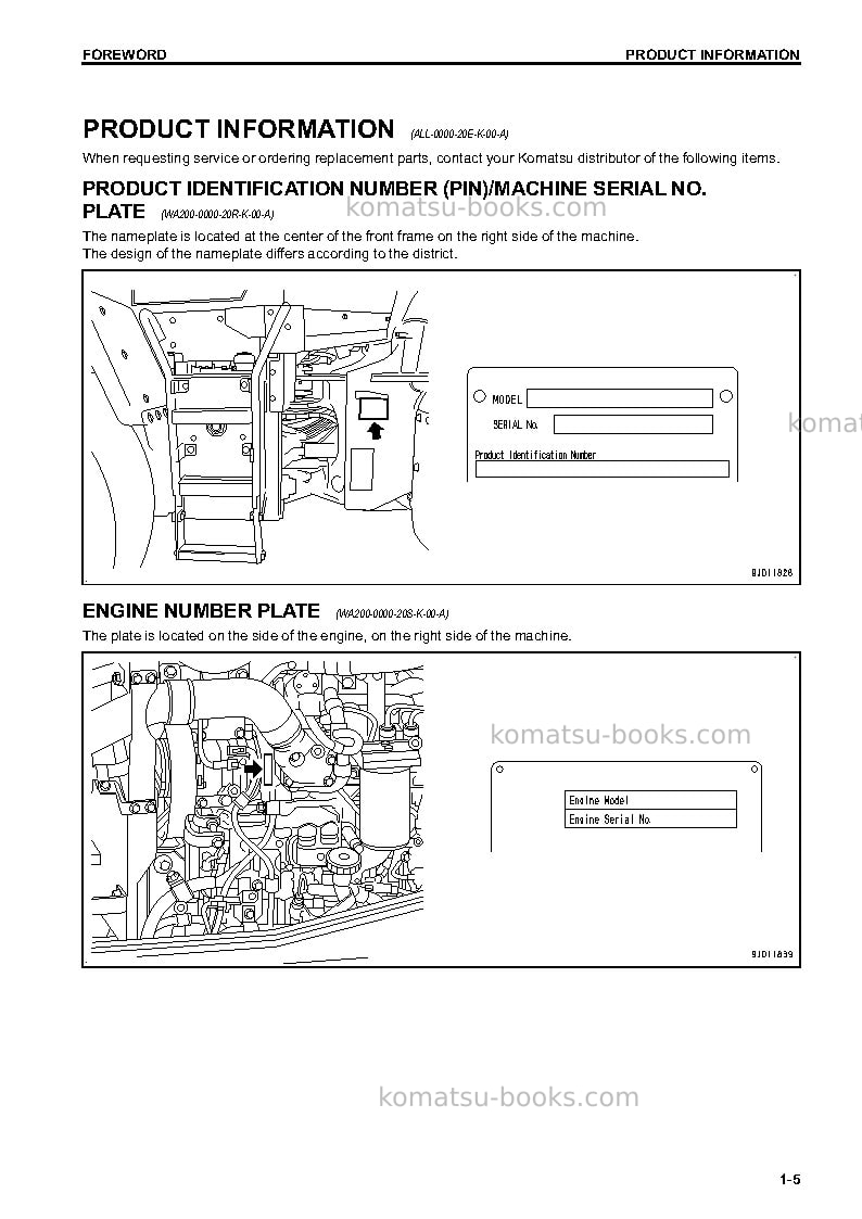 Komatsu wa200-7jpn Operation manual cover Page 6 Komatsu wa200-7jpn Operation manual cover Page 6