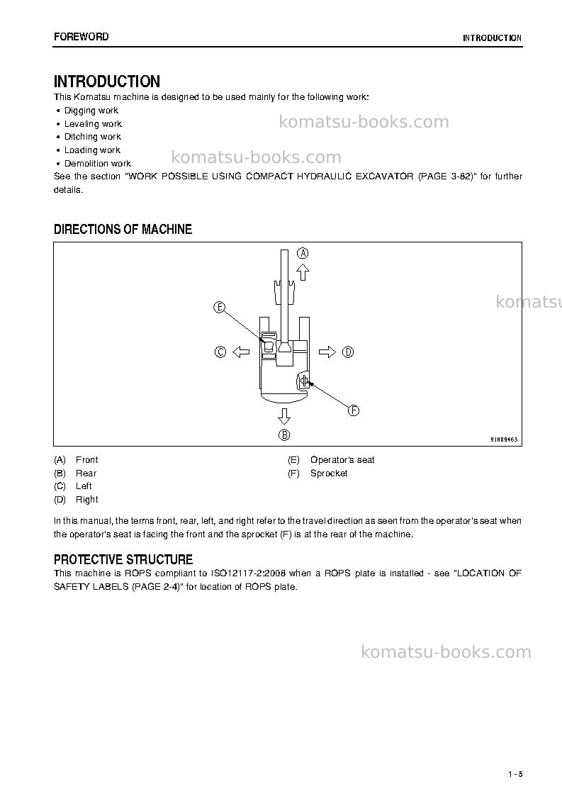 Komatsu pc27mr-3jpn-for n.america, cab spec. Operation manual cover Page 6 Komatsu pc27mr-3jpn-for n.america, cab spec. Operation manual cover Page 6