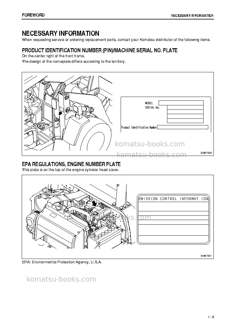 Komatsu wa50-6jpn Operation manual cover Page 6
