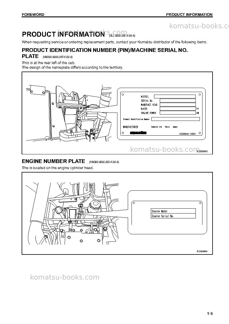 Komatsu hm300-3jpn Operation manual cover Page 6 Komatsu hm300-3jpn Operation manual cover Page 6