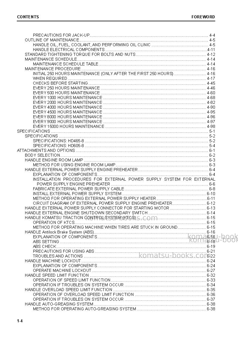 Komatsu hd465-8jpn Operation manual cover Page 6 Komatsu hd465-8jpn Operation manual cover Page 6