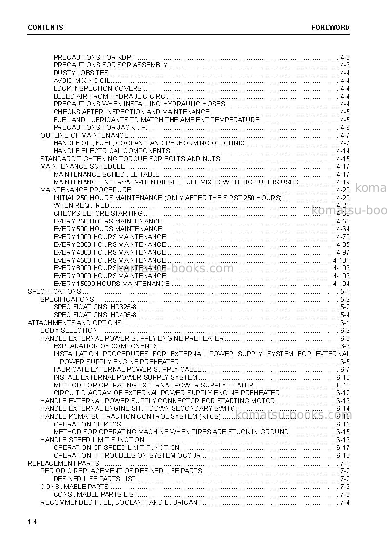 Komatsu hd405-8jpn Operation manual cover Page 6 Komatsu hd405-8jpn Operation manual cover Page 6