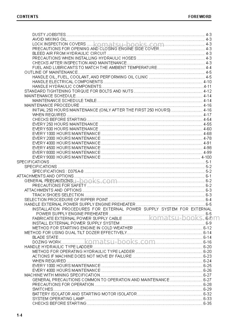 Komatsu d375a-8jpn Operation manual cover Page 6 Komatsu d375a-8jpn Operation manual cover Page 6